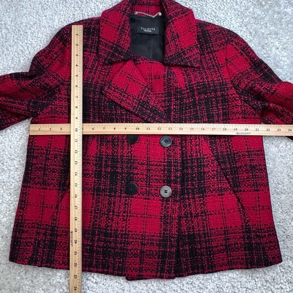 Talbots Tweed Jacket Pea Coat Red Black Buffalo Checked Plaid. Wool Blend. 14 - Picture 10 of 10